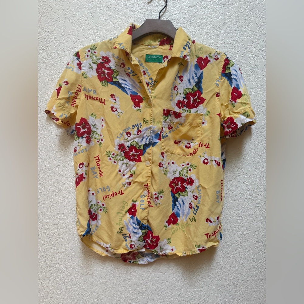 Vintage Liz Claiborne Lizgolf Yellow Floral Button-Up Shirt – Lahaina Maui Print